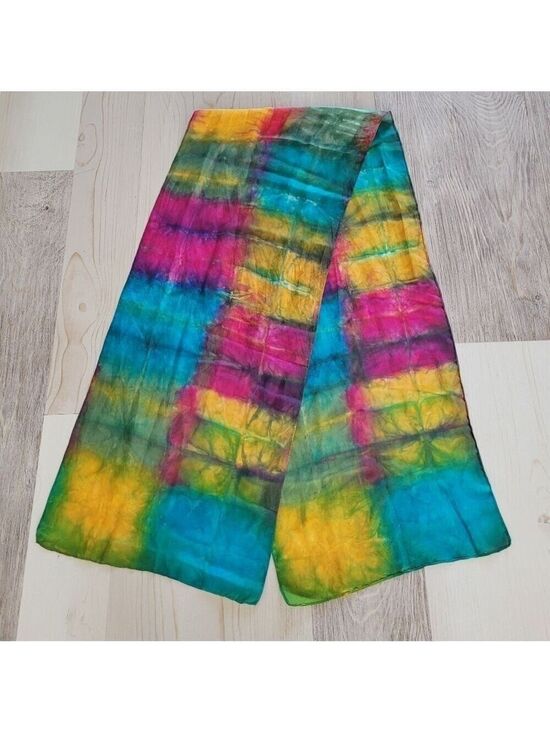 Unbranded Accessories - Silk 100% Rainbow Scarf Turquoise Purple Yellow Green Red